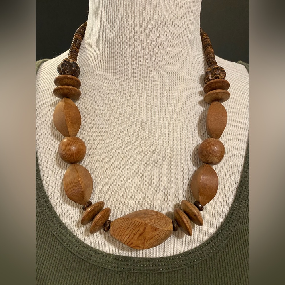 Brown Wood Beaded Necklace